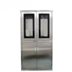 Sample photo of Medicine Cabinet, Medical Devices Cabinet, and Anesthetist Cabinet that is made of Stainless Steel. With 4 doors that are close.