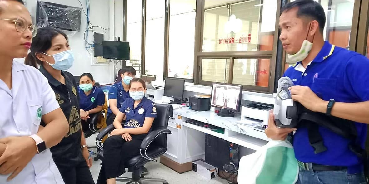 Nurse wearing iCareLife PAPR in ICU