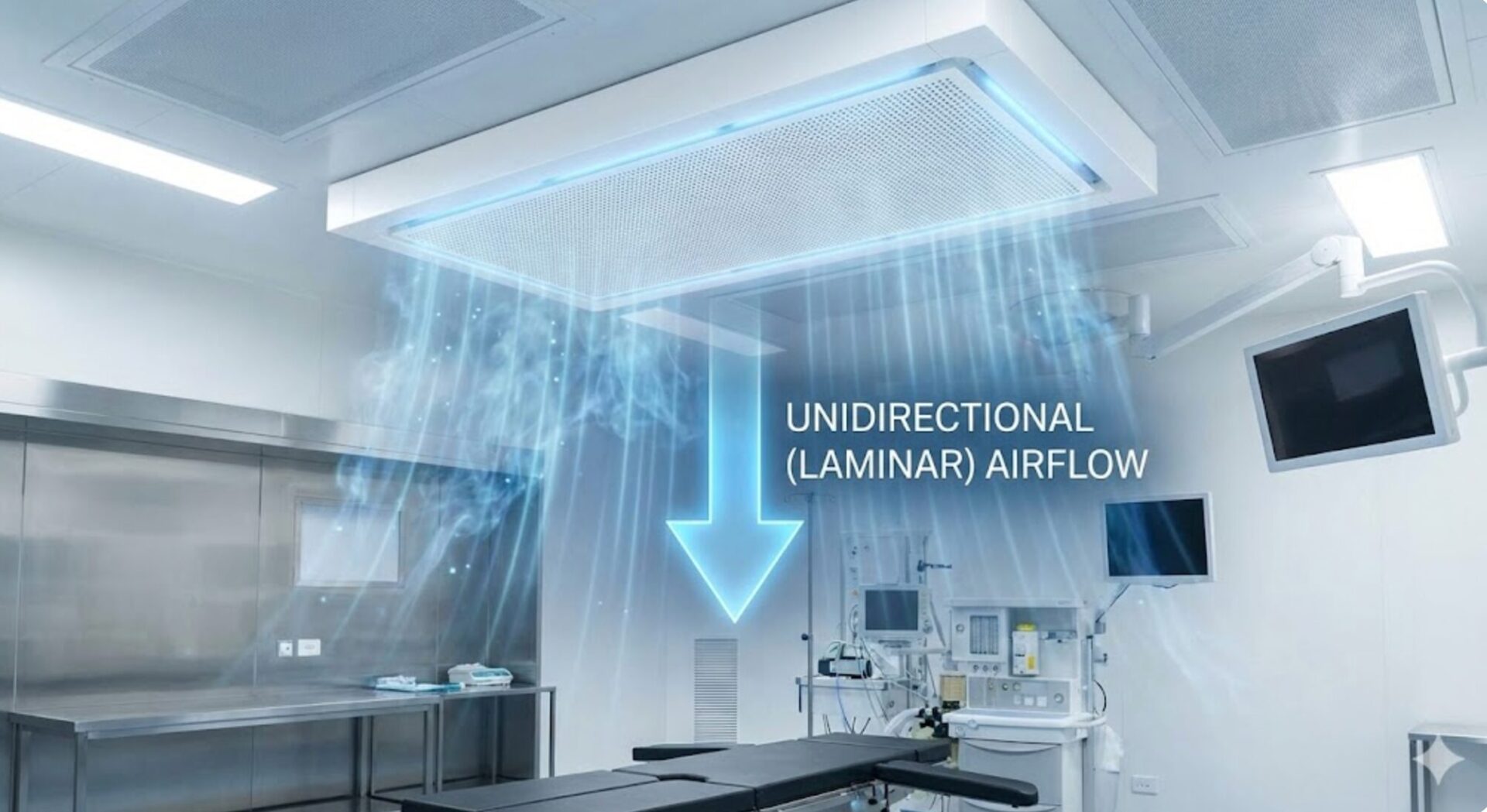 Hospital room with laminar airflow system