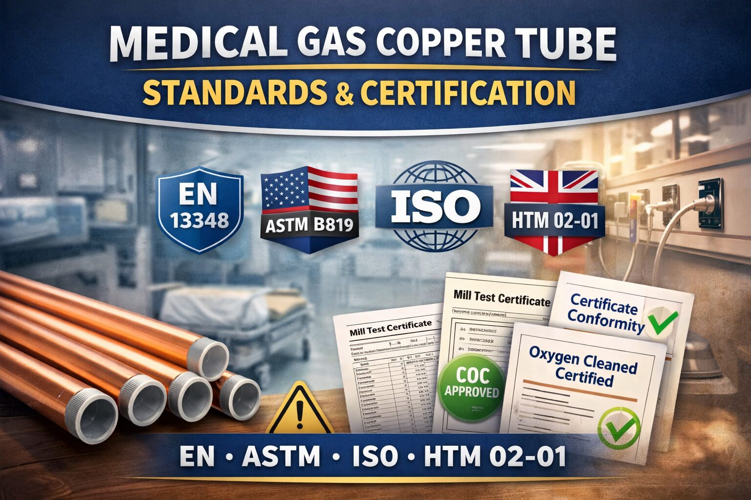 Medical gas copper tube standards and certifications graphic