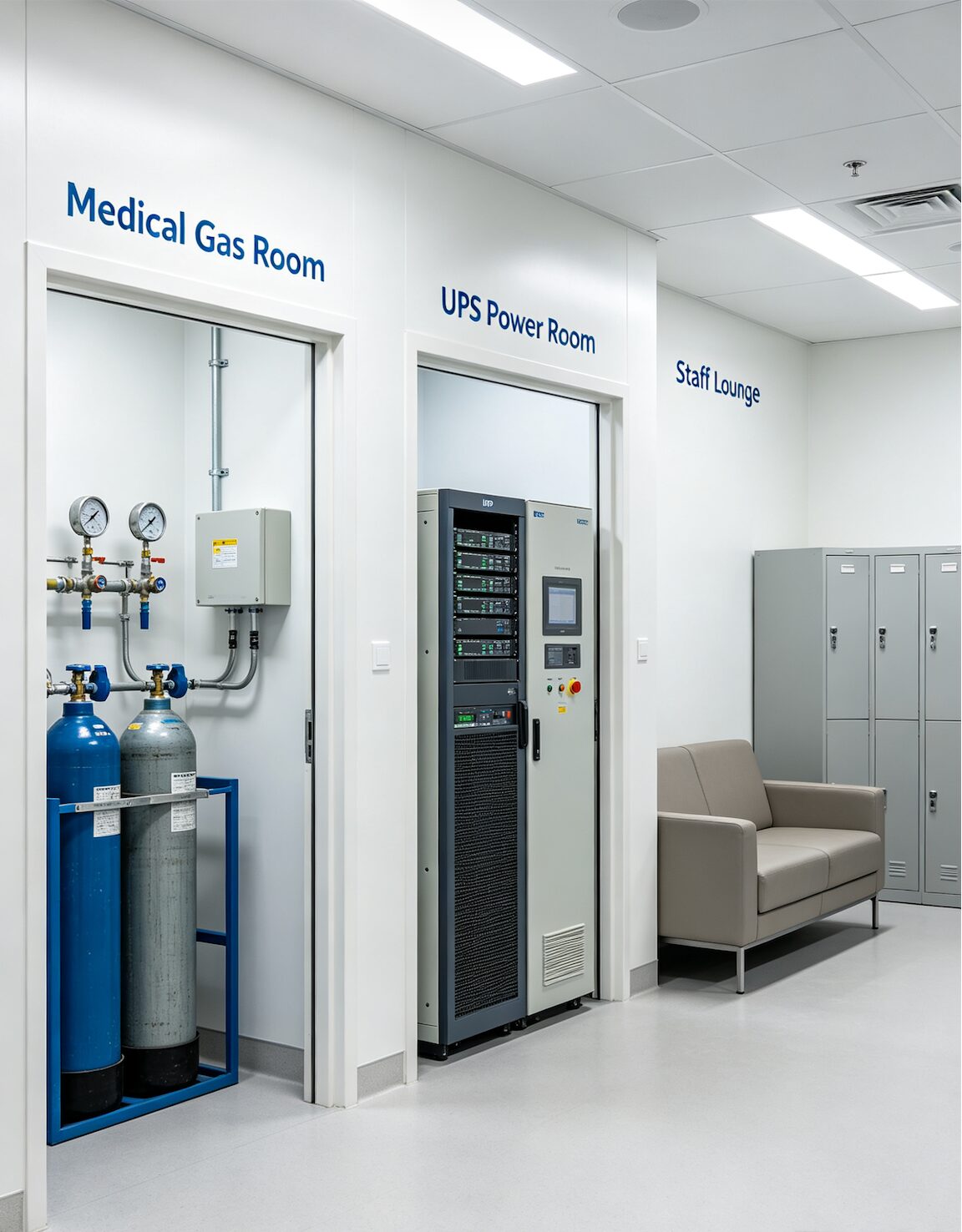 IVF clinic utility room and technical support area — UPS medical gas and AHU systems