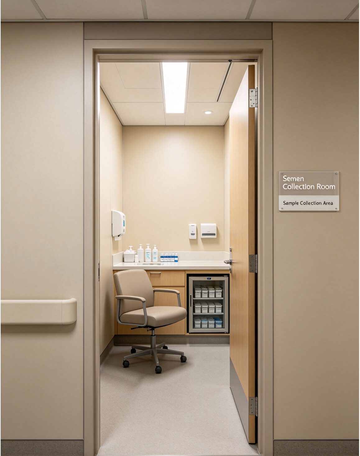 Semen collection room in IVF centre — private enclosed medical room
