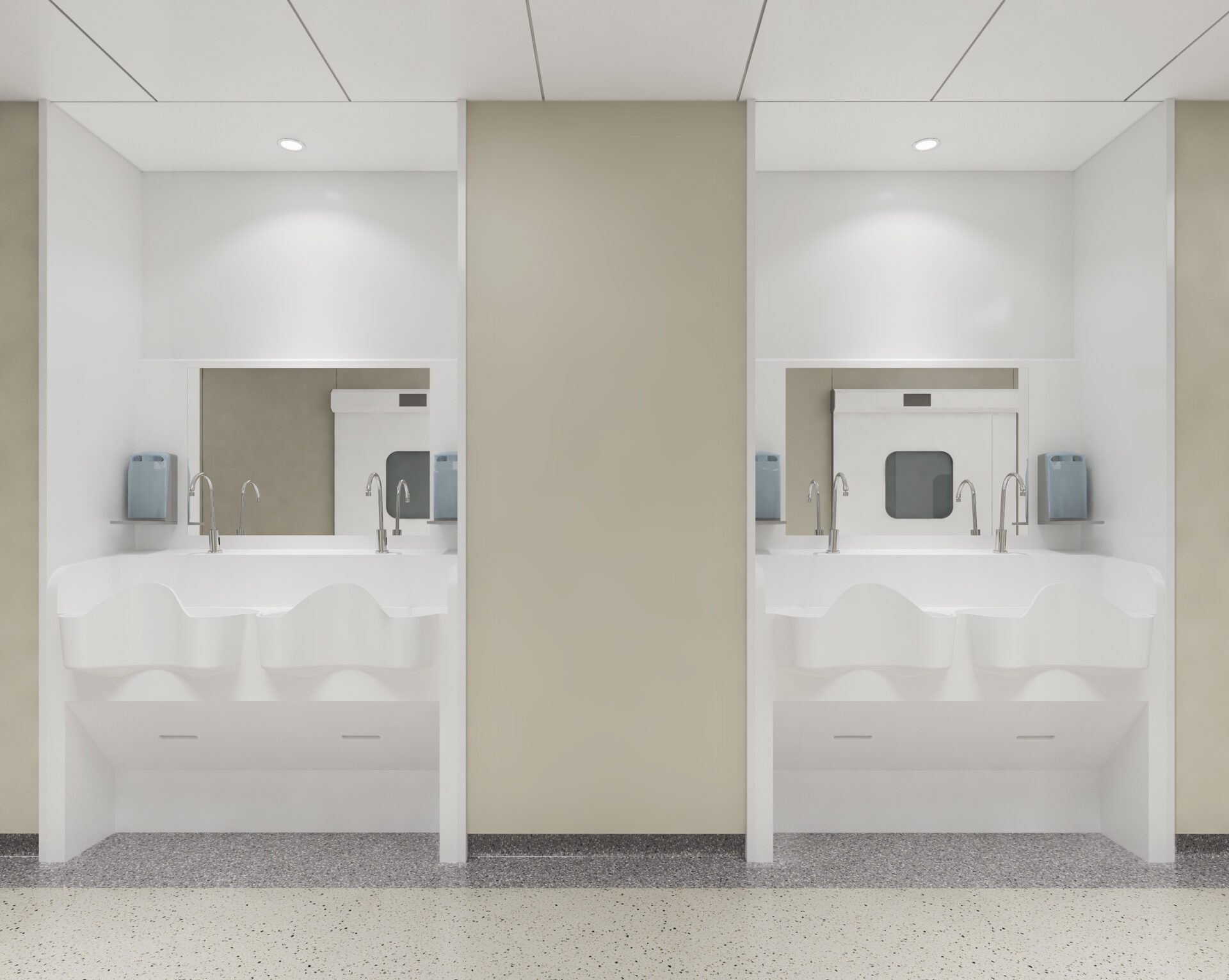 Single, double and triple station surgical scrub sink configurations compared