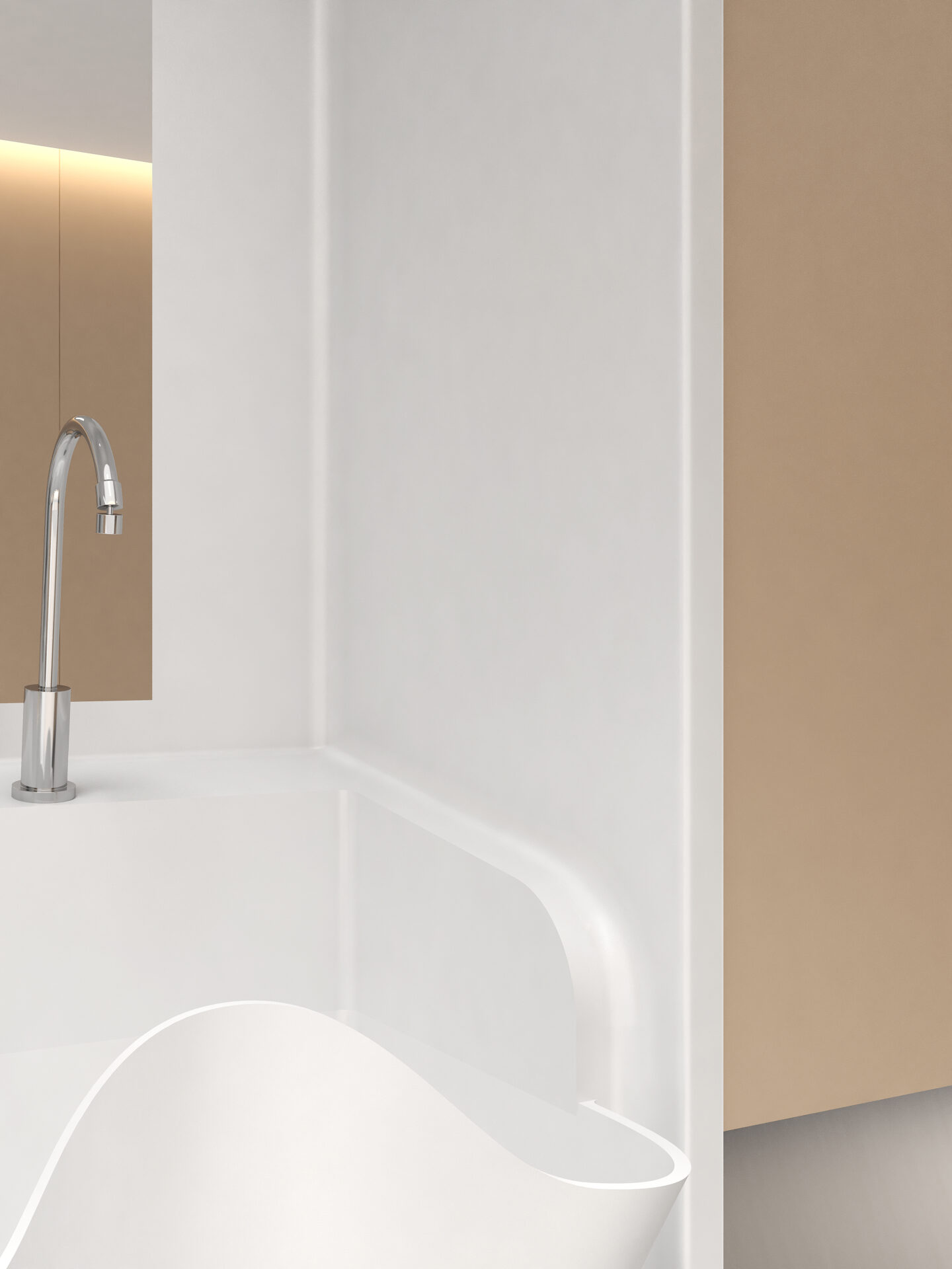 Close-up of seamless white solid surface material on a medical scrub sink basin