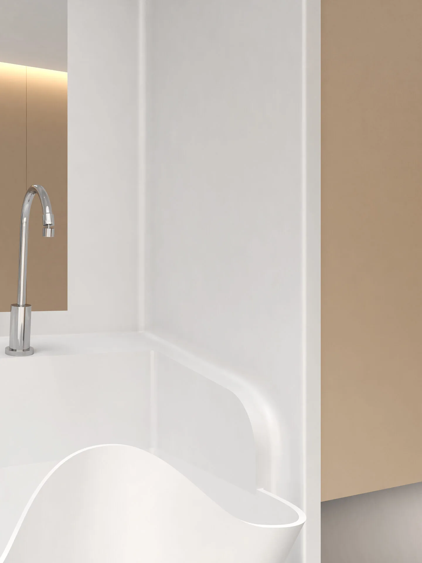 Primer plano de un lavabo quirúrgico blanco sin juntas.