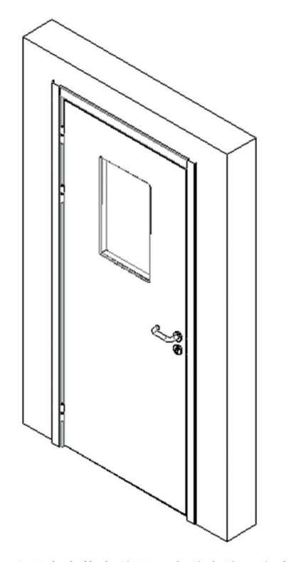 Finished swing door installation 3D view