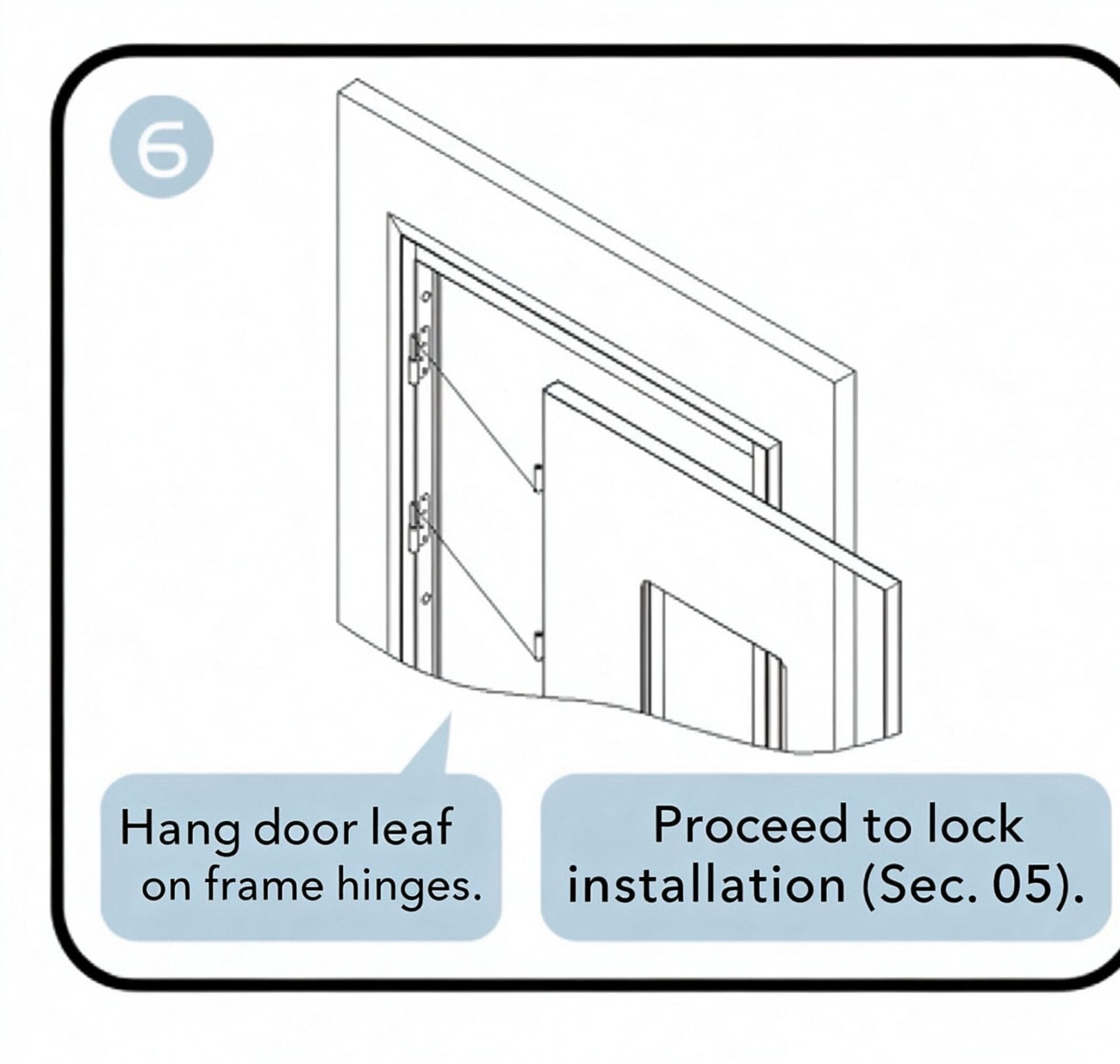Hang swing door leaf on hinges
