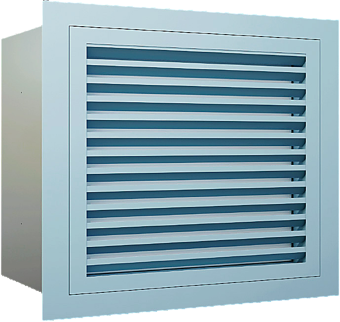 Square aluminium louver exhaust air grille with steel-sheet plenum box