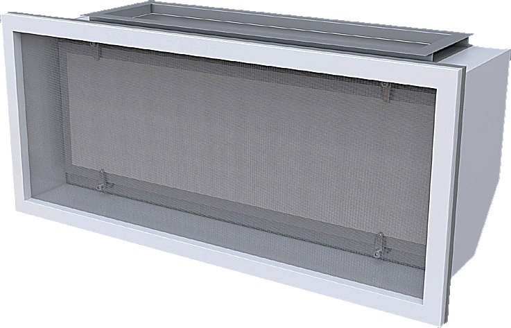 Treated high-resistance mesh return air grille with air-flange connection