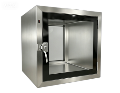 Mechanical interlock cleanroom pass box built into a wall